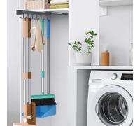 PrimZooty Pull Out Broom Holder, Multifunctional Slide Broom And Mop Storage/Organizer With Adjustable Double Row Sliding Hook, Garage Organization Hooks, for Closet Laundry Garage Kitchen - Dark grey
