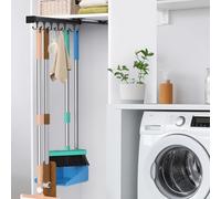 PrimZooty Pull Out Broom Holder With Adjustable Double Row Sliding Hook, Multifunctional Slide Broom And Mop Storage/Organizer Garage Organization Hooks, for Closet Laundry Garage - 36cm/14.17in