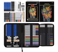 Prina 76 Pack Drawing Set Sketching Kit, Pro Art Sketch Supplies with 3-Color Sketchbook, Include Tutorial, Colored, Graphite, Charcoal, Watercolor & Metallic Pencil, for Artists Adults Teens Beginner