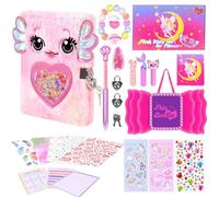 PrinBarBee Axolotl Diary with Lock for Girls,Kids Journal Travel Notebook for Writing, Cute Secret Diary with Multicolored Pen, Stickers,Birthday Gifts for Girls ages 6-8