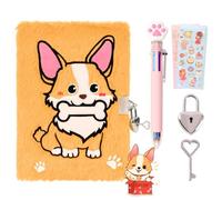 PrinBarBee Corgi Diary with Lock,Fluffy Dog Diary for 6 7 8 Year Old Girl,Kids Journal Notebook Gift Set with Multicolored Pen,Plush Secret Diary Lined 160 Pages,Christmas Birthday Gift Set for Kids
