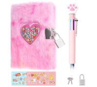 PrinBarBee MINI Heart Diary for Girls with Lock and Keys, 4.7x6.1in Cute Plush Diary Secret Diary, Writing Journal Lined Pages Notebook Sequined Design Birthday Gift Set for Kids ages 6-8