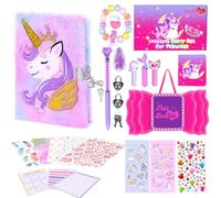 PrinBarBee Unicorn Diary for Girls with 2 Lock and 2 Keys, Plush Secret Notebook Set with 160 Lined Pages,Tie-Dye Fuzzy Journal Set, Cut Gift for Writing and Drawing for Girls Ages 6 7 8 9 10 11 12 13