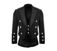 Prince Charlie Kilt Jacket with 3 Buttons Waistcoat/Vest - Traditional Formal Wear for Weddings & Events (UK, Numeric, 46, Regular, Regular) Black