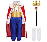 Prince Charming Costume For Boys Kids Medieval King Royal Prince Charles William Arthur Costume Halloween Carnival Royal Fancy Dress Up Beefeater Queens Guard Soldier Outfit Blue+Red 4-5 Years