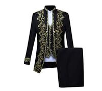Prince Costume Men's 3-Piece Gothic Coat Men's Embroidery Including Suit Vest & Trousers, Steampunk Jacket, Medieval Court Nobleman Blazer Retro Suit Royal Prince Clothing Halloween Cosplay Costume