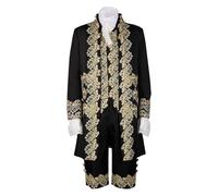 Prince Costume Men's 4-Piece Edelmann Coat Men's Embroidery Includes Suit Vest & Trousers & Arm Warmers Steampunk Jacket Medieval Yard Blazer Gothic Tailcoat Royal Prince Clothing Halloween