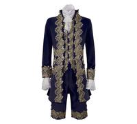 Prince Costume Men's 4-Piece Edelmann Coat Men's Embroidery Includes Suit Vest & Trousers & Arm Warmers Steampunk Jacket Medieval Yard Blazer Gothic Tailcoat Royal Prince Clothing Halloween