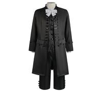 Prince Costume Men's 4-Piece Gothic Steampunk Coat Men's Embroidery Including Suit Vest & Trousers & Bow Tie Jacket Medieval Yard Nobleman Blazer Royal Prince Clothing Halloween Costume