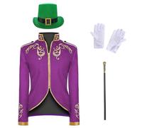Prince Costume Men's Set, Fashion Steampunk Men's Coat, Includes Hat & Scepter & Gloves, 4-Piece Gothic Jacket, Blazer, Halloween Theme Party, Carnival, Cosplay