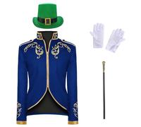 Prince Costume Men's Set, Fashion Steampunk Men's Coat, Includes Hat & Scepter & Gloves, 4-Piece Gothic Jacket, Blazer, Halloween Theme Party, Carnival, Cosplay
