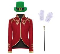 Prince Costume Men's Set - Fashion Steampunk Men's Coat Including Hat & Scepter & Gloves 4-Piece Gothic Jacket Blazer Halloween Theme Party Carnival Cosplay