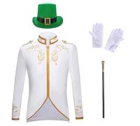 Prince Costume Men's Set, Trendy Steampunk Men's Coat, Includes Hat & Scepter & Gloves, 4-Piece Gothic Jacket, Blazer, Halloween Theme Party, Carnival, Cosplay