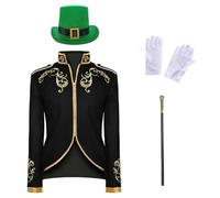 Prince Costume Men's Set, Trendy Steampunk Men's Coat, Includes Hat & Scepter & Gloves, 4-Piece Gothic Jacket, Blazer, Halloween Theme Party, Carnival, Cosplay