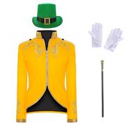 Prince Costume Men's Set, Trendy Steampunk Men's Coat, Includes Hat & Scepter & Gloves, 4-Piece Gothic Jacket, Blazer, Halloween Theme Party, Carnival, Cosplay