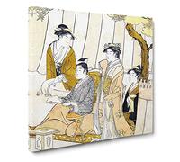 Prince Genji and Three Young Women by Chobunsai Eishi Canvas Print | Gallery Wrapped 30mm Frame Wall Art | 14x14 inches | Ready to Hang | Modern People Picture | Living Room Bedroom Lounge Office