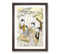 Prince Genji and Three Young Women by Chobunsai Eishi Framed Print | A2 Walnut Framed Wall Art | Ready to Hang | Modern Nature Picture | Living Room Bedroom Lounge Office