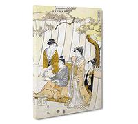 Prince Genji and Three Young Women by Chobunsai Eishi Painting Canvas Print | Gallery Wrapped 30mm Frame Wall Art | 30x20 inches | Ready to Hang | Contemporary People Picture | Living Room Lounge