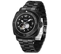 PRINCE GERA Mens Watches Stainless Steel Chronograph Quartz Water Resistant Big Face Luminous Classic Casual Business Wrist Watch for Man, Black