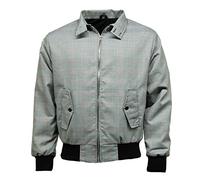 Prince of Wales Check Classic Harrington Jacket Coat Sizes, S, M, L, XL, XXL (L, Light Grey/Red)
