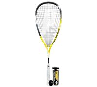 Prince Pro Rebel 975 O3 Squash Racket including Full Protective Cover & 3 Squash Balls (Pro Rebel 975 O3 + Pro Balls (Double Yellow Dot))