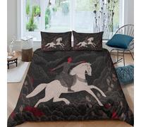 Prince Riding Horse 3D Duvet Cover,Microfibre Bedding Sets, Easy-Care Navian Folk Art Printed Quilt Covers, 3 Piece Comforter Cover for Kids Teens King（220x240cm）