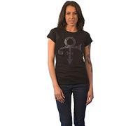Prince T Shirt Purple Symbol Diamante Logo Official Womens Skinny Fit Black L