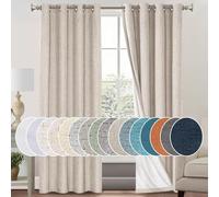 PrinceDeco 100% Blackout Curtains for Bedroom/Living Room Blackout Curtains 84 Inches Long Grommet Thermal Insulated Linen Curtains White Liner Noise Reducing Window Treatment Drapes,2 Panels, Natural