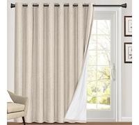 100% Blackout Linen Look Patio Door Curtain 84 Inches Long Extra Wide Thermal Insulated Grommet Curtain Drapes for Living Room/Sliding Glass Door, Primitive Winow Treatment Decoration, Natural