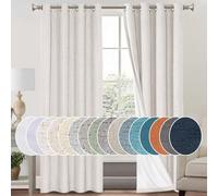 PrinceDeco Primitive Textured Linen 100% Blackout Curtains for Bedroom/Living Room Energy Saving Window Treatment Curtain Drapes, Burlap Fabric with White Thermal Insulated Liner (52 x 96 in, Ivory)