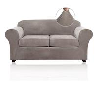PrinceDeco Velvet Couch Cover Loveseat Covers for 2 Cushion Couch 3 Piece Sofa Covers for Dogs Washable Loveseat Covers Width Up to 72 Inch No Slip Stretch Sofa Slipcover(Medium, Taupe)