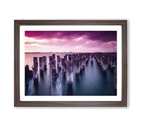 Princes Pier In Victoria Australia Modern Art Framed Wall Art Print, Ready to Hang Picture for Living Room Bedroom Home Office Décor, Walnut A3 (46 x 34 cm)