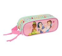 PRINCESAS DISNEY BLOOM - Double Child's Pencil Case, Children's Pencil Case, Ideal for School Age Children, Comfortable and Versatile, Quality and Resistance, 21 x 6 x 8 cm, Aqua Green/Light Pink, M,