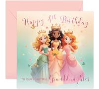 Princess 4th Birthday Cards for Granddaughter - Fun and Cute Princess Themed Greeting Card for 4 Year Old Grandchild - Special Princess Design for Young Girl Birthday Party - Cartoon Princess Card