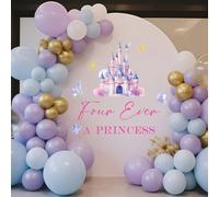 Princess 4th Birthday Decoration - Four Ever a Princess Wall Decoration - Castle Happy Birthday Banner Backdrop Decal