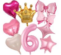 Princess 6rd Birthday Party Decorations,40 Inch Pink Number 6 Balloon Bow Balloons Gold Crown Balloons for Princess Theme Birthday Baby Shower Decorations