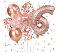 Princess 6th Birthday Decorations for Girl, Number 6 Balloons, 6th Birthday Balloon Set, HSC Rose Gold Crown Foil Balloon Set with Glitter and Latex Balloons for 6 Year Old Girl Party Decoration