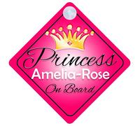 Princess Amelia-Rose On Board Personalised Girl Car Sign Baby / Child Gift 001