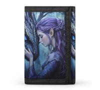 Princess and Dragon Trifold Men's Wallets with 8 Card Slots & Key Hook Slim Travel Purse Money Clip