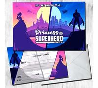 Princess and Superhero Invites Party Invitations & Envelopes (WRITE ON) New (Pack of 12 with envelopes)