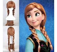 Princess Anna Elsa Cosplay Wigs for Women Girls Long Straight 70cm Two Braid Heat Resistant Synthetic Anime Movie Wig Brown Anna