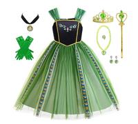 Princess Anna Girls Dress Costume with Crown Necklace Elsa Anna Princess Costume for Birthday Party Halloween Christmas Cosplay, 120 cm