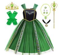 Princess Anna Girls Dress Costume with Crown Necklace Elsa Anna Princess Costume for Birthday Party Halloween Christmas Cosplay, 150 cm