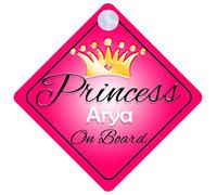 Princess Arya On Board Personalised Girl Car Sign Baby / Child Gift 001