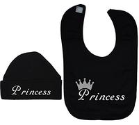 Princess Baby Feeding Bib & Beanie Hat/Cap Set - 0-3 Months - Black