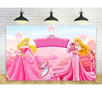 Princess Backdrop for Birthday Party Decorations, Princess Aurora Background for Baby Shower Party Cake Table Decorations Supplies, Sleeping Beauty Theme Banner, 5x3ft