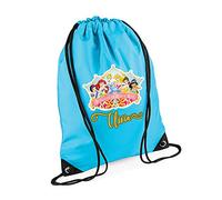 Princess Bag, Personalised Backpack, Princess Gift for Girl, Birthday Girl, Bag For Girl, Lady Drawstring Bag, PE Gym Kit Swimming, Sport Rucksack. (Surf Blue)