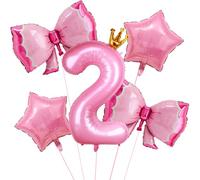 Princess Balloons 40 Inch Crown Pink Number 2 Balloon Pink Bow Foil Balloons for Princess Theme Birthday Party Decorations Supplies