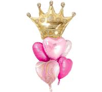 Princess Balloons - Crown for Christmas, Crown Royal Balloons, Crown Royal, Princess Balloons Self Inflate, Birthday Balloons for Girls, Pink and Gold Large Crown Heart Foil Helium Mylar Balloons Set