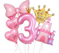 Princess Balloons for 3rd Birthday Decorations for Girls Pink Castle Balloons Large Pink Crown Number 3 Balloon for Princess Birthday Party Decor Supplies
